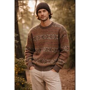 Cozy Brown Patterned Crewneck Sweater